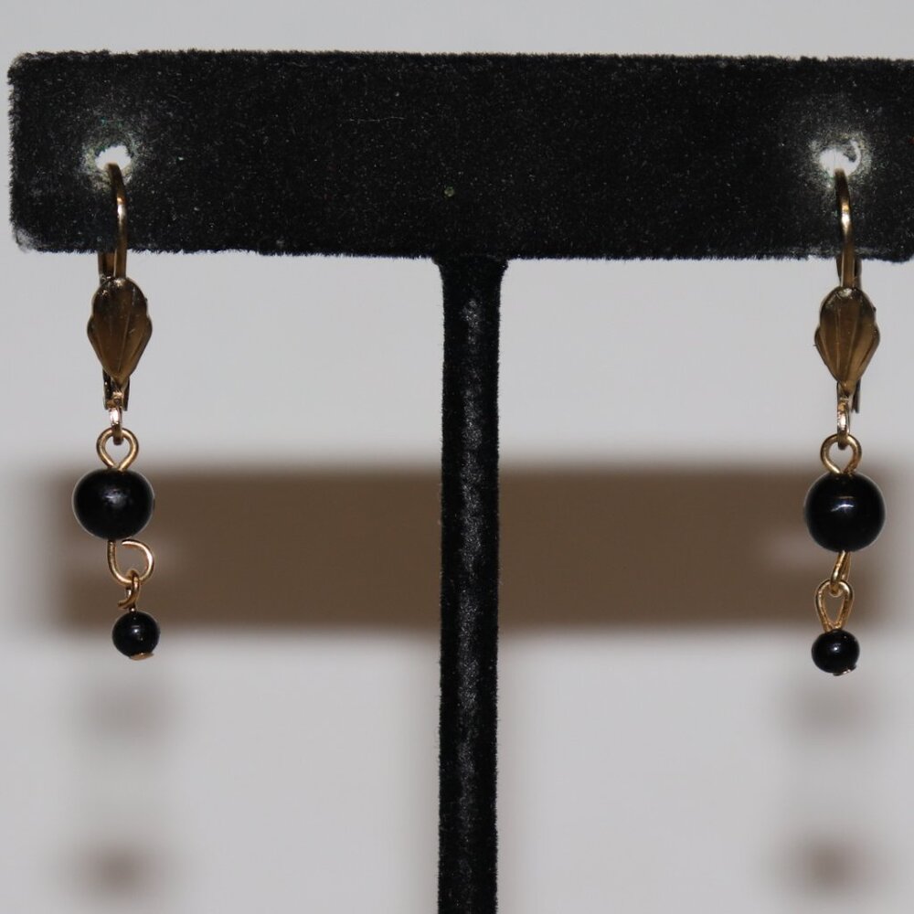 💛🖤 Gold Hook Black Dangle Earrings · 1 3/8" Tall · sleek classic movement